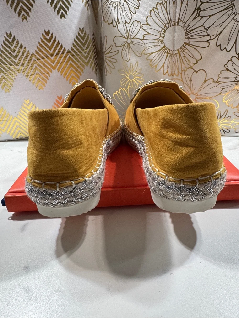 Zapshop Yellow Suede Jeweled Espadrille Loafers
